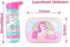 Unicorn Broodtrommel + PET Drinkfles Lichtblauw | Eenhoorn Lunchbox Set Voor Meisjes LS22 -Thuisopslag 1200x804