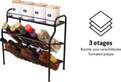 Zindoo Kruidenrek Zwart 3-laags Staand - Specerijen Rek - Kruiden Rek - Duurzaam RVS - Anti Slip Onderzijde - Specerijenstandaard – Keukenorganizer - Spice Rack - Kitchen Rack - Spice Organizer Keukenaccessoire - ZIN-SR05 -Thuisopslag 1200x812 2