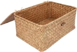 QUVIO Opbergmand - Opbergdoos - Opbergbox - Voorraaddoos - Organizer - Sorteerdoos - Met Deksel - Met Knoop - Rotan - Bruin - 29 X 19 X 12 Cm -Thuisopslag 1200x813 4