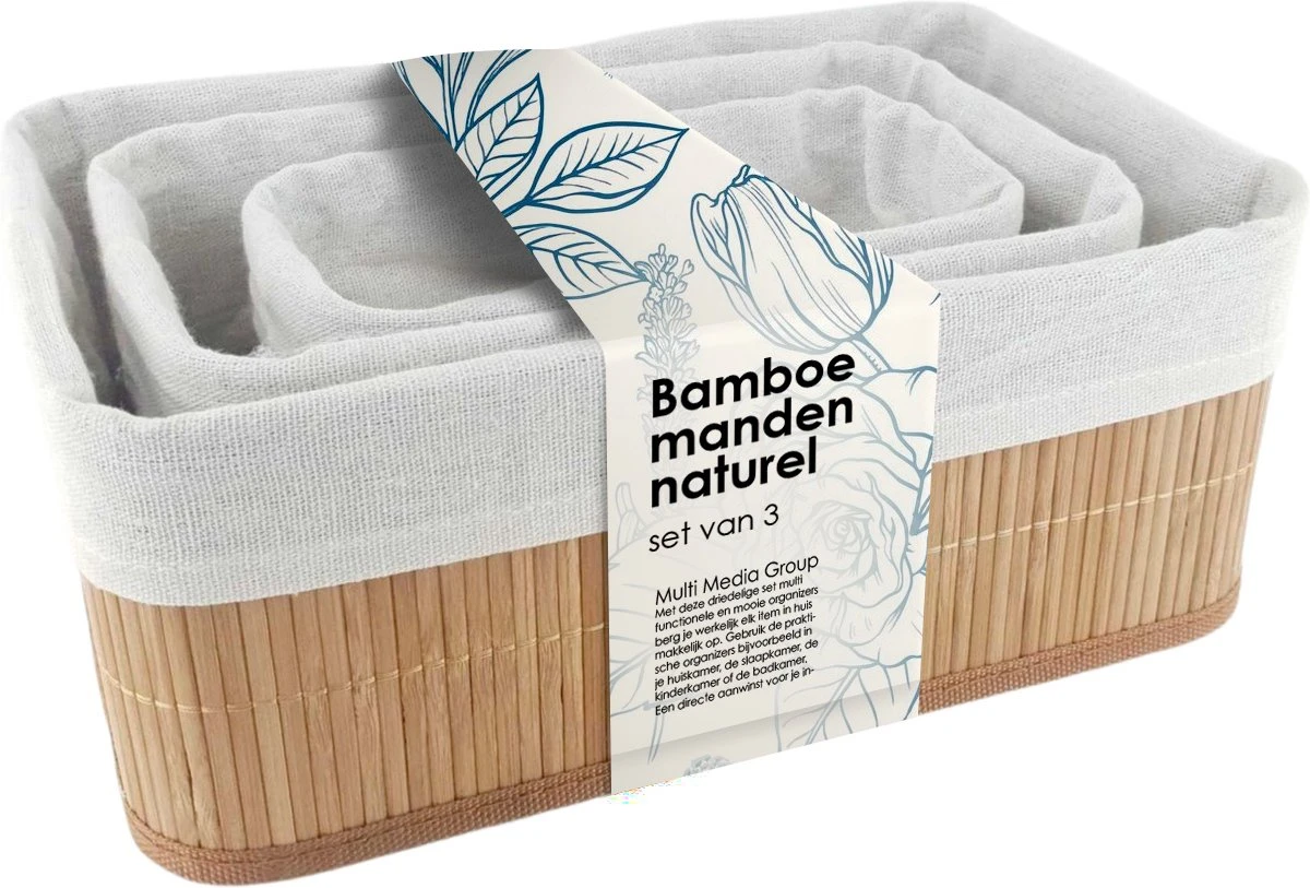 Bamboe Manden 3 Stuks | Multifunctionele Mand | Opbergmanden | 20x10x8cm | 25x15x10cm| 30x20x12cm | Opberg Box/Doos/Mand/Vakken - Opbergsysteem 4 Bamboe Manden 3 Stuks | Multifunctionele Mand | Opbergmanden | 20x10x8cm | 25x15x10cm| 30x20x12cm | Opberg Box/Doos/Mand/Vakken - Opbergsysteem - Afbeelding 2