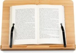 Navaris Houten Boekenstandaard En Tablethouder - 33 X 24 Cm - 2 Verstelbare Paginaklemmen - Bruin -Thuisopslag 1200x836 2