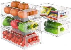 Merkloos Koelkast Organizer - Koelkast Bakjes - Lade Organizer - Opbergboxen - Keuken Organizer - Opbergdozen - Bewaardoos - Transparant - Stapelbaar - SET VAN 5