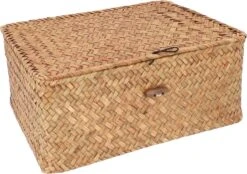 QUVIO Opbergmand - Opbergdoos - Opbergbox - Voorraaddoos - Organizer - Sorteerdoos - Met Deksel - Met Knoop - Rotan - Bruin - 29 X 19 X 12 Cm -Thuisopslag 1200x843 3