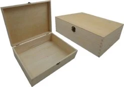 Houten Kist - A4 Kist Met Slotje - Grenenhout - Wijnkist Voor 2 Flessen, Of Te Gebruik Deze Doos Voor Het Bewaren Van Jou Foto's.