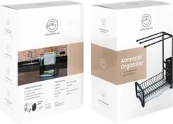 Organess®- Vaatdoekhouder - Aanrecht Organiser - Aanrecht Organizer - Gootsteen Organiser - Gootsteen Organizer - Incl. Premium Afwasborstel - Keuken Organizer - Sponshouder - Sponshouder Gootsteen - Aanrechtbakje -RVS - Zwart -Thuisopslag 1200x864 8