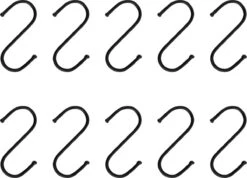 QUVIO Ophanghaken - Haken - Kleding Haken - Losse Haken Voor Theedoeken - Handdoekhaak Voor In De Keuken - S-Haken - Keukenhaak - 6 Cm - 10 Stuks - Staal - Zwart