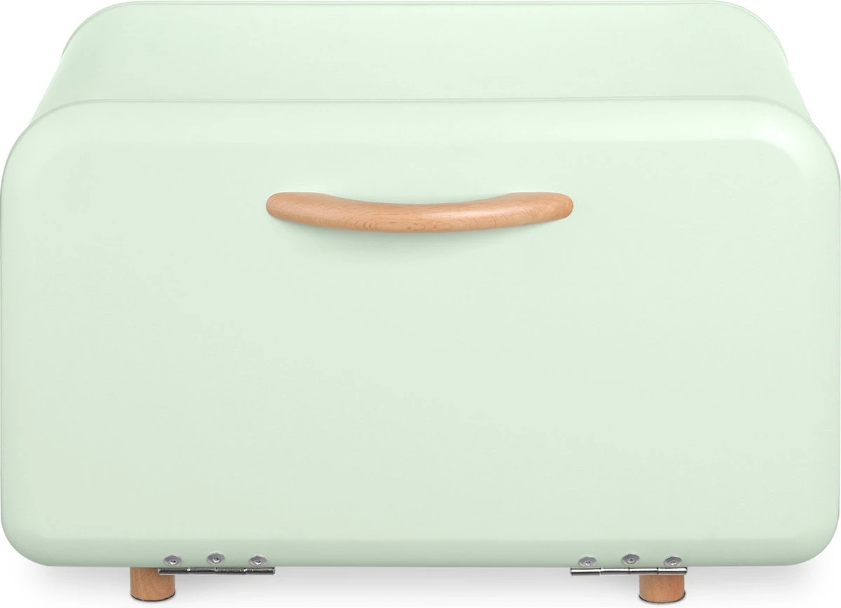 Navaris Metalen Broodtrommel Met Klapdeksel - Vershouddoos Voor Brood - 35 X 24 X 23 Cm - Van Ijzer Met Houten Details In Mintgroen 8 Navaris Metalen Broodtrommel Met Klapdeksel - Vershouddoos Voor Brood - 35 X 24 X 23 Cm - Van Ijzer Met Houten Details In Mintgroen - Afbeelding 6