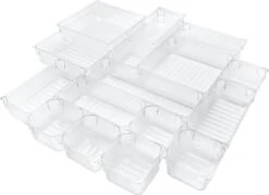 Lade Organizer (Set Van 16) - Doorzichtig Keuken Bakjes - Keukenkastorganizers - Opbergbak / Bewaardoos / Opbergdoos / Lade / Schuiflade Verdeler / Indeling- Blikjes En Pakjes Houder - Fridge / Koelkast Organizer - Transparant Badkamer Opslag Bakje