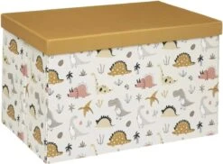 ATMOSPHERA Opbergdoos/opberg Box Van Karton Met Oker Geel Dinosaurus Print - 38 X 24,5 X 25 Cm - Opvouwbare Doos Met Deksel
