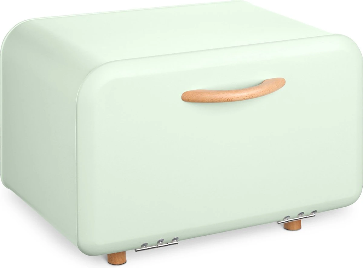 Navaris Metalen Broodtrommel Met Klapdeksel - Vershouddoos Voor Brood - 35 X 24 X 23 Cm - Van Ijzer Met Houten Details In Mintgroen 3 Navaris Metalen Broodtrommel Met Klapdeksel - Vershouddoos Voor Brood - 35 X 24 X 23 Cm - Van Ijzer Met Houten Details In Mintgroen