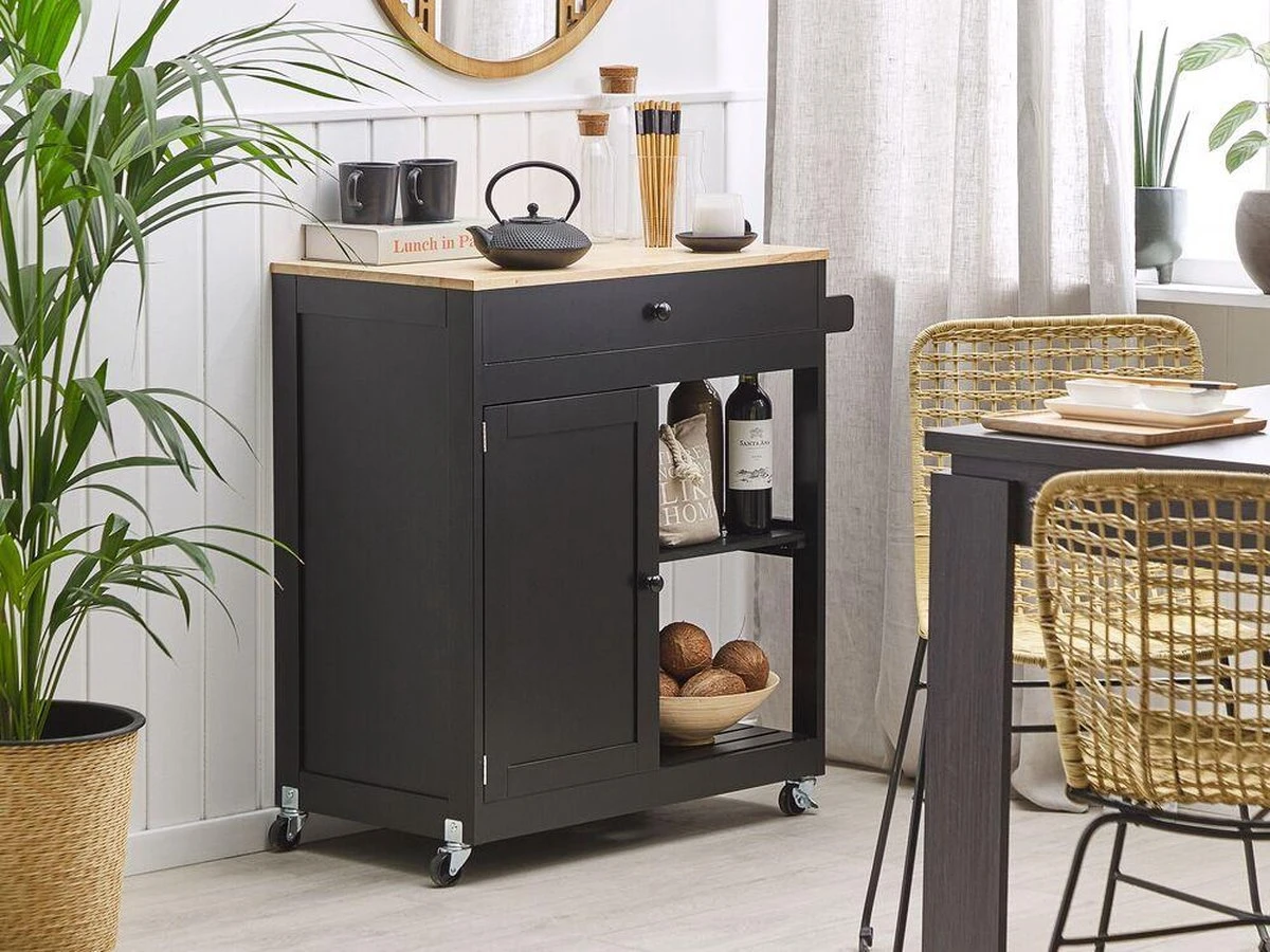 Beliani TRAPANI - Keukentrolley - Zwart - MDF 15 Beliani TRAPANI - Keukentrolley - Zwart - MDF - Afbeelding 13