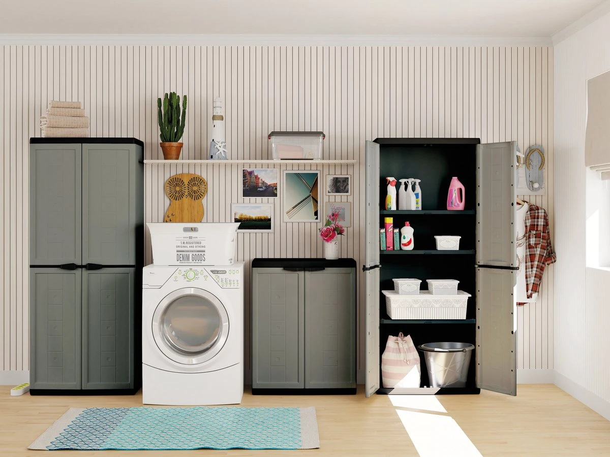 Keter Jolly Hoge Kast - 3 Planken - 68x39x166 Cm - Donker Grijs/zwart 4 Keter Jolly Hoge Kast - 3 Planken - 68x39x166 Cm - Donker Grijs/zwart - Afbeelding 2