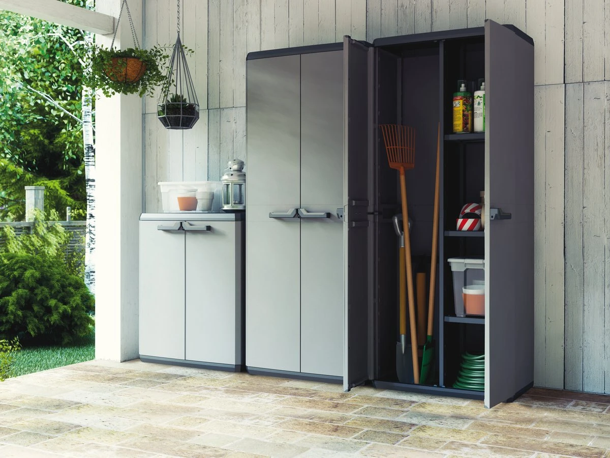 Keter Più Multipurpose Opbergkast - 3 Planken - 39x68x166cm - Donkergrijs/Zwart 4 Keter Più Multipurpose Opbergkast - 3 Planken - 39x68x166cm - Donkergrijs/Zwart - Afbeelding 2