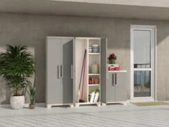 Keter Wood Grain Opbergkast - Multipurpose - Tuinkast - 3 - 39x68x182cm - Lichtbeige/Modder