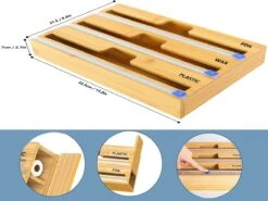 Keukenrolhouder Folie En Plastic Wrap Organizer, 3 In 1 Wrap Dispenser Met Cutter, Bamboe Roll Organisatie Opslag Houder, Aluminiumfolie, Wax Papier, Perkamentpapier, Tin Foil Dispenser Voor Lade (3in1) -Thuisopslag 1200x900 95