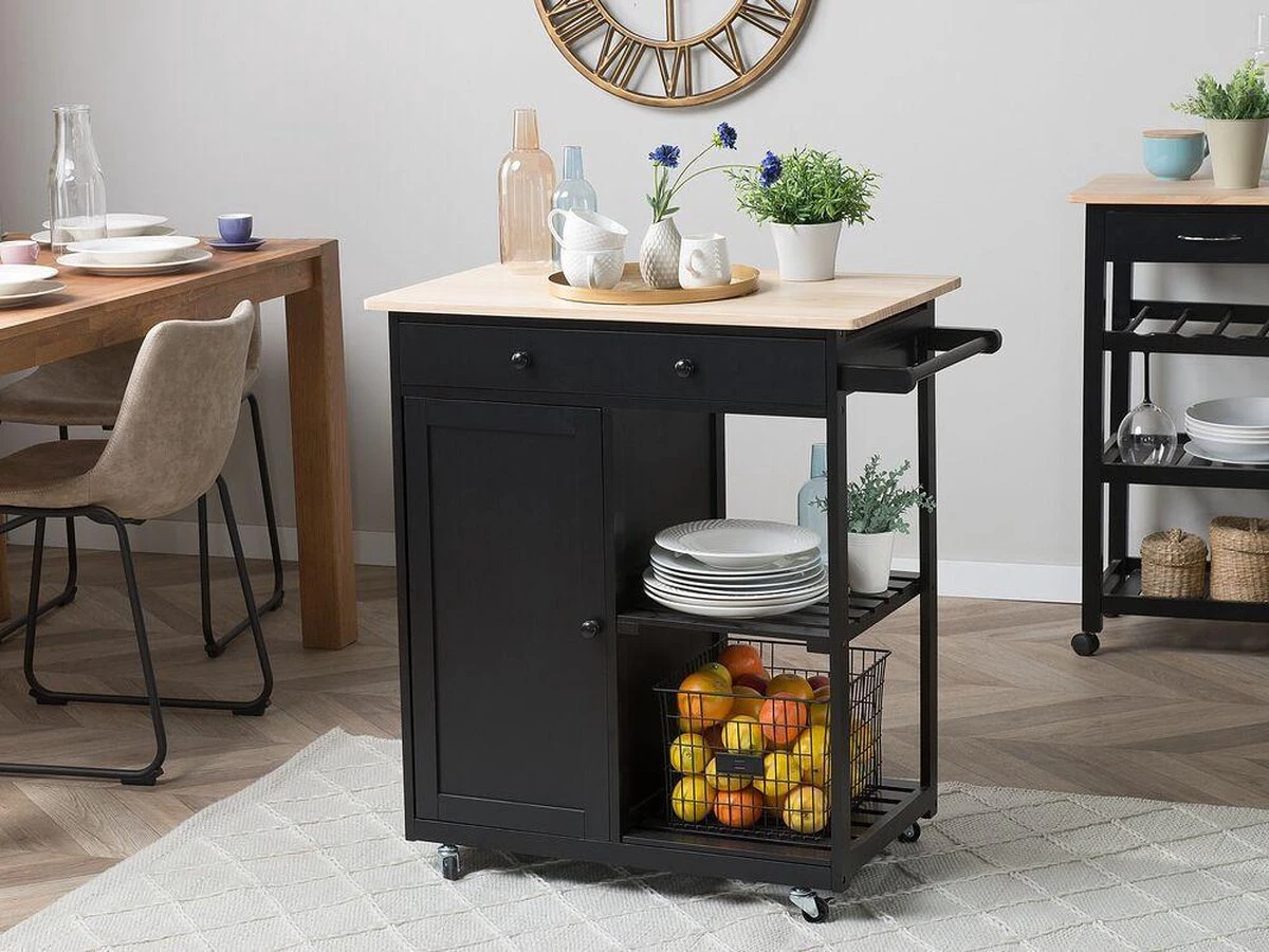 Beliani TRAPANI - Keukentrolley - Zwart - MDF 4 Beliani TRAPANI - Keukentrolley - Zwart - MDF - Afbeelding 2