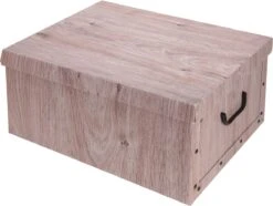 Excellent Houseware Opbergdoos/opberg Box Van Karton Met Hout Print Bruin 37 X 30 X 16 Cm - Doos Met Deksel En Handvatten