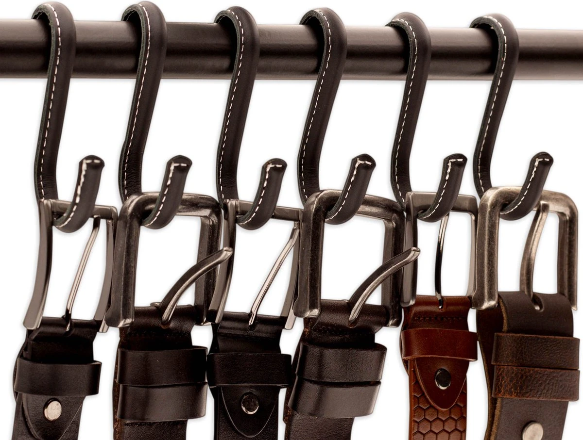 Brute Strength - Leren S-haken - Zwart - 6 Stuks - Kledinghaak – Leer - Kapstokhaak - Ophanghaken – Handdoekhaakjes 6 Brute Strength - Leren S-haken - Zwart - 6 Stuks - Kledinghaak – Leer - Kapstokhaak - Ophanghaken – Handdoekhaakjes - Afbeelding 4