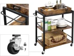 MIRA Home - Serveerwagen - Keukenrek - Opbergrek - Industrieel - Bruin - 65x40x86