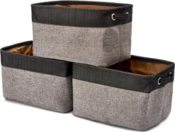 LifeGoods Opbergmand - 3 Stuks - Kast Organizer - 20 L - Textiel - Grijs