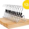 ACAZA Set Van 12 Massief Houten Broek Of Rok Hangers - Met Vilten Anti-Slip Bescherming Binnenin - Hout Kleur