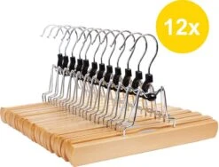 ACAZA Set Van 12 Massief Houten Broek Of Rok Hangers - Met Vilten Anti-Slip Bescherming Binnenin - Hout Kleur