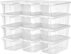 Trend24 Opbergboxen - Opbergbox Met Deksel - Opbergdozen - Opbergboxen Kunststof Met Deksel - 12,5 X 34,5 X 19,5 Cm - Set Van 12 Stuks - Wit - Transparant