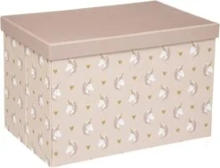 ATMOSPHERA Opbergdoos/opberg Box Van Karton Met Roze Eenhoorn Print - 38 X 24,5 X 25 Cm - Opvouwbare Doos Met Deksel