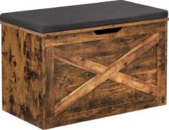 Songmics Schoenbank, Zitkist, Opbergkast, Met Bekleding, 76 X 40 X 48 Cm, Landhuisstijl, Vintage Bruin LHS056X01