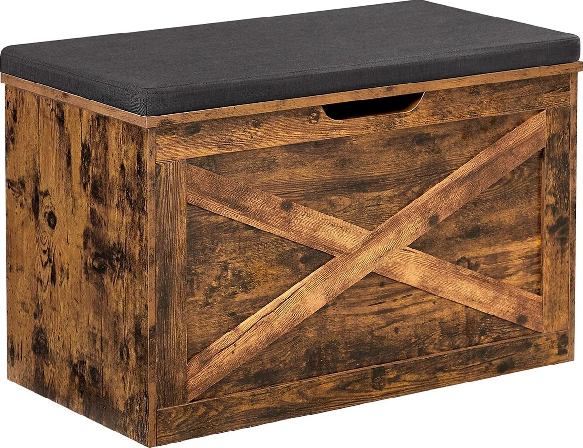 Songmics Schoenbank, Zitkist, Opbergkast, Met Bekleding, 76 X 40 X 48 Cm, Landhuisstijl, Vintage Bruin LHS056X01 3 Songmics Schoenbank, Zitkist, Opbergkast, Met Bekleding, 76 X 40 X 48 Cm, Landhuisstijl, Vintage Bruin LHS056X01