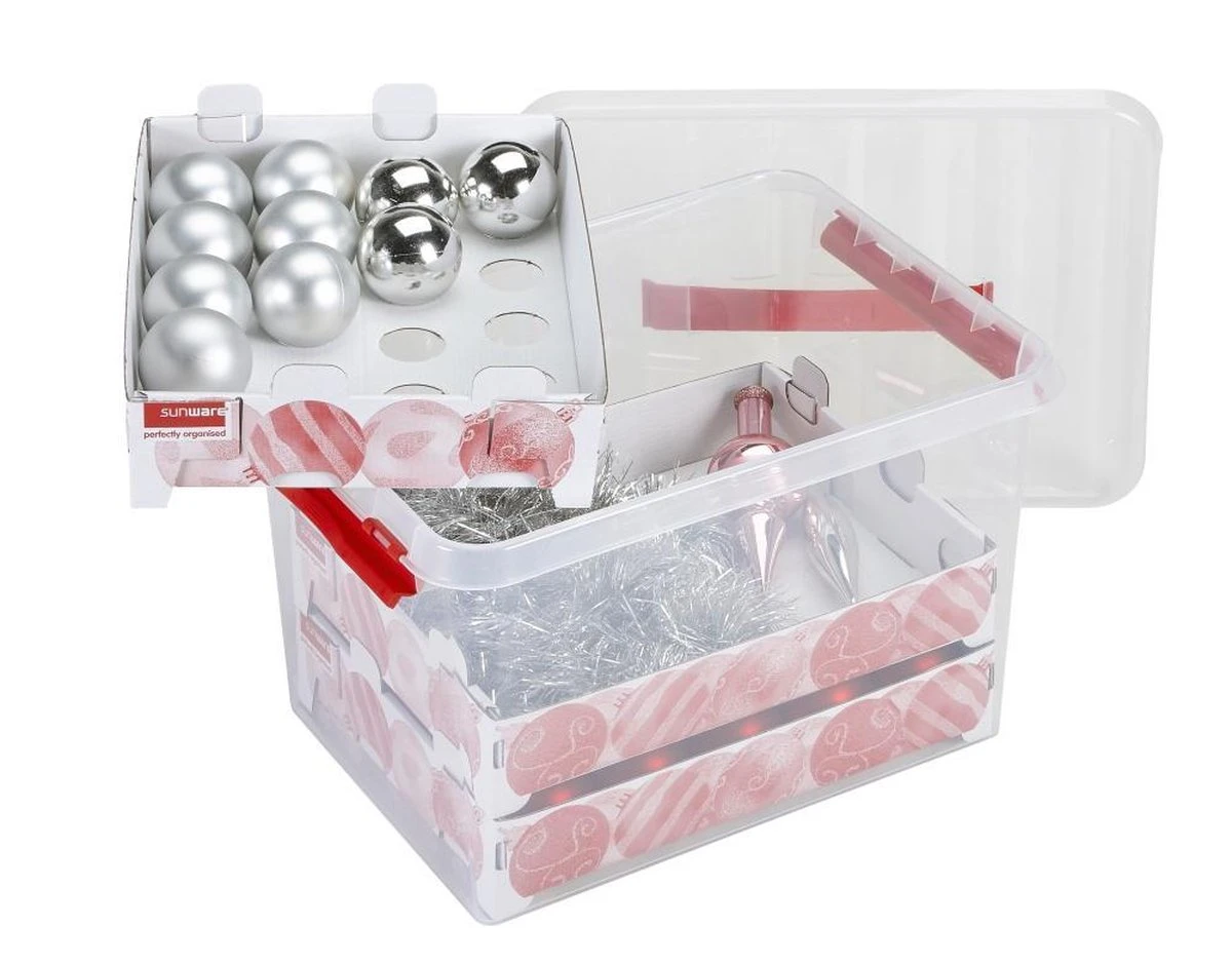 Q-line Kerstballen Opbergbox 22L - Trays Voor 60 Kerstballen - Transparant/rood 12 Q-line Kerstballen Opbergbox 22L - Trays Voor 60 Kerstballen - Transparant/rood - Afbeelding 10