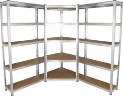 Galwix Stellingkasten - 2 Rechte Rekken + 1 Hoekstelling - 90x30x180 Cm Per Rek – 100% Boutloos - Draagkracht: 1750 Kg - Opbergrekken