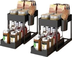 Gohh Ladekast – Keukenkast Organizer - Uitschuifbaar – Opbergen - Zwart - Set Van 2