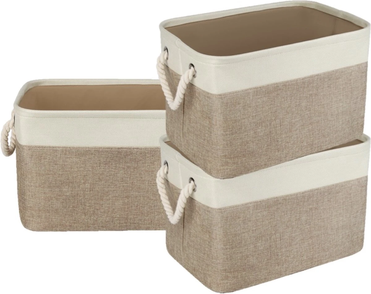 Oliva's - Kast Organizers - Set Van 3 Stevige Opbergmanden - Opberg Box / Doos / Mand - Bruin 3 Oliva's - Kast Organizers - Set Van 3 Stevige Opbergmanden - Opberg Box / Doos / Mand - Bruin
