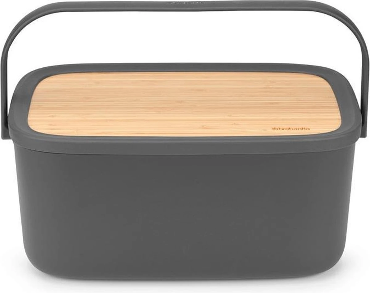 Brabantia Nic Broodtrommel - Met Bamboe Deksel - Dark Grey 4 Brabantia Nic Broodtrommel - Met Bamboe Deksel - Dark Grey - Afbeelding 2
