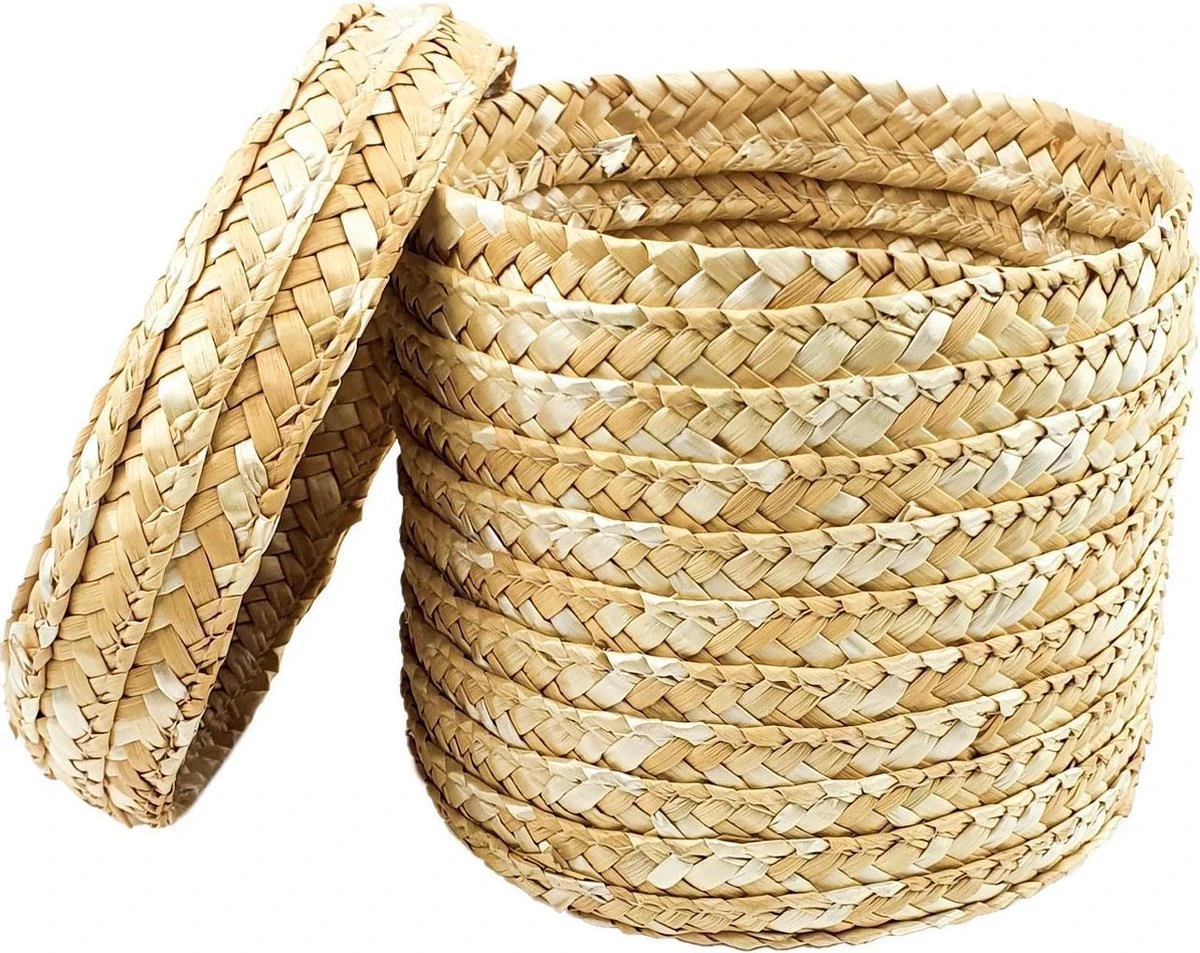 Opberg En Plantenmand Naturel Met Deksel | Set Van 2 Klein & Groot | Handgemaakt | Natuurlijke Mand / Opberg Mand | Planten Accessoires | Organizer 4 Opberg En Plantenmand Naturel Met Deksel | Set Van 2 Klein & Groot | Handgemaakt | Natuurlijke Mand / Opberg Mand | Planten Accessoires | Organizer - Afbeelding 2