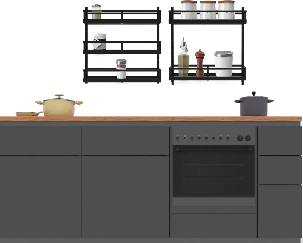 Soome Viljo - Kruidenrek Ophangbaar - Keukenrek - Wandrek - Keuken Organizer - 5 Laags - Verstelbaar - Staal - Zwart - H85xB42.5cm 4 Soome Viljo - Kruidenrek Ophangbaar - Keukenrek - Wandrek - Keuken Organizer - 5 Laags - Verstelbaar - Staal - Zwart - H85xB42.5cm - Afbeelding 2