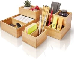 Amazy Lade Organiser Van 100% Bamboe (5-delig) | Organiser Systeem Bestaande Uit 5 Organiser Boxen Voor Het Opbergen Van Gebruiksvoorwerpen In Bureau, Keuken, Badkamer En Kantoor - Flexibel En Verstelbaar -Thuisopslag 1200x966 3