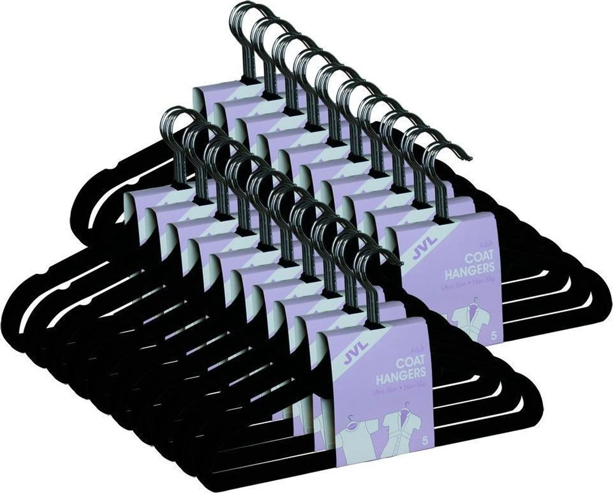 Merkloos 50 - JVL Premium Velvet Kledinghangers - Non-Slip - Zwart 3 Merkloos 50 - JVL Premium Velvet Kledinghangers - Non-Slip - Zwart