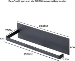 SIEPS Keukenrolhouder Zwart - Zelfklevend - Rollenhouder - Hangend - Extra Stevig -Thuisopslag 1200x975 3
