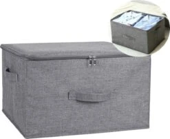 Allure Home - Kast Organizer XL | Opbergtas Met Rits Sluiting | Verstevigde Bodem En Zijkanten | Opbergdoos | Opbergmand | Opvouwbaar | Maat 51x41x36 | Voor Dekens/kussens/kleding/dekbed | Opbergbox | Speelgoed | Opberger | Organiser | 75L | Grijs -Thuisopslag 1200x983 1