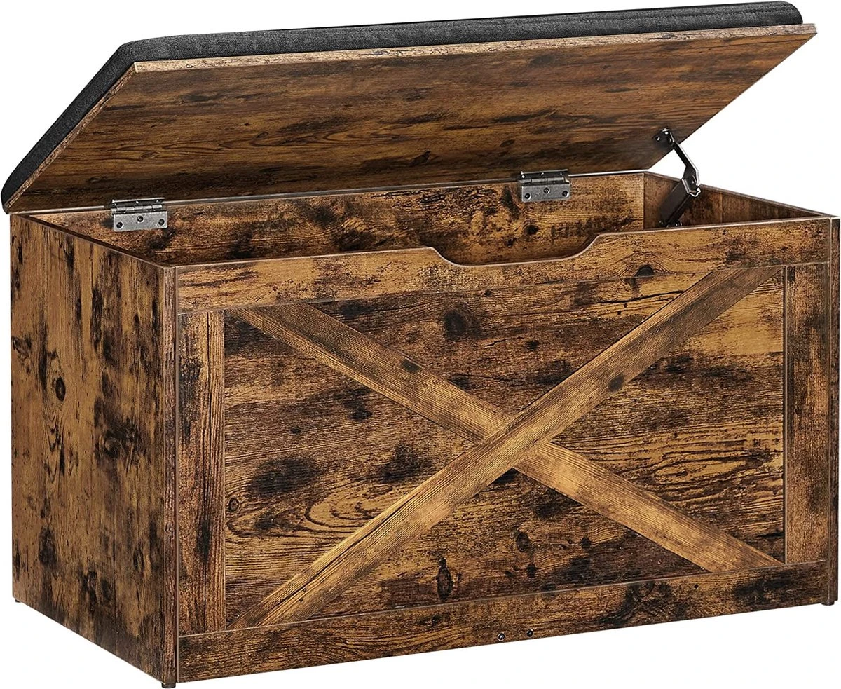 Songmics Schoenbank, Zitkist, Opbergkast, Met Bekleding, 76 X 40 X 48 Cm, Landhuisstijl, Vintage Bruin LHS056X01 5 Songmics Schoenbank, Zitkist, Opbergkast, Met Bekleding, 76 X 40 X 48 Cm, Landhuisstijl, Vintage Bruin LHS056X01 - Afbeelding 3