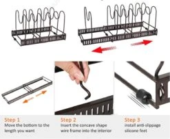 Golden Keuken Kookgerei Pan Pot Deksel Organizer- Rack Keuken Pan Organizer- Totaal 7 Verstelbare Compartimenten-Pannenrek-Kitchary Keukenrek-Zwart -Thuisopslag 1200x987