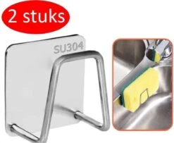 IKSTORE RVS Sponshouder (2 Stuks) - RVS- Zelfklevend - Waterbestendig - Gootsteen Organizer- Vaatdoek Houder - Sponzen Houder