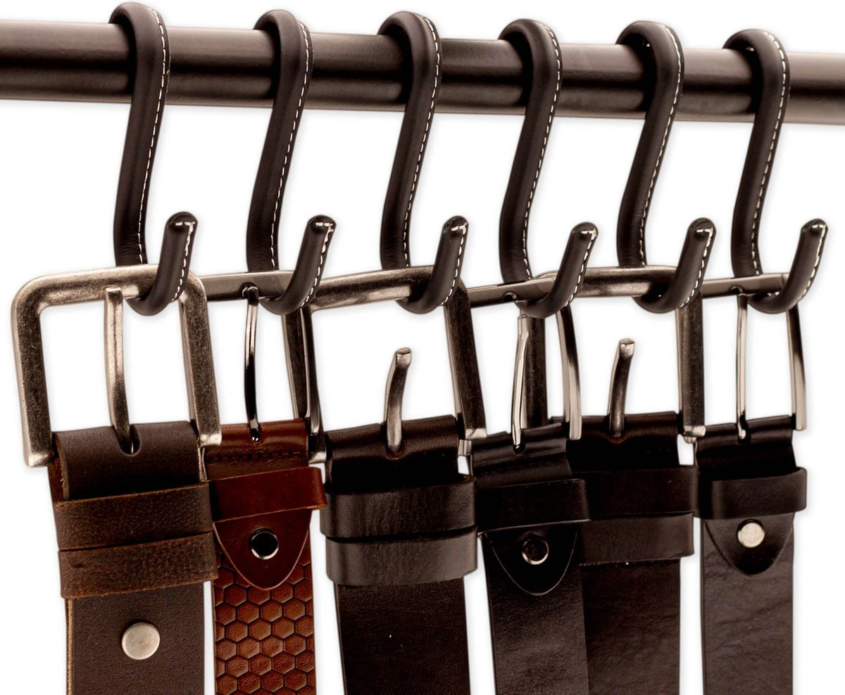 Brute Strength - Leren S-haken - Zwart - 6 Stuks - Kledinghaak – Leer - Kapstokhaak - Ophanghaken – Handdoekhaakjes 7 Brute Strength - Leren S-haken - Zwart - 6 Stuks - Kledinghaak – Leer - Kapstokhaak - Ophanghaken – Handdoekhaakjes - Afbeelding 5