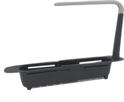 Ariko Gootsteen Organizer - Aanrecht Gootsteen Bakje - Vaatdoekhouder - Spons Opbergrek - Verstelbaar - Zwart/Grijs