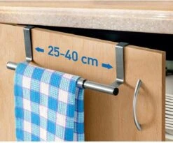 Tatkraft Spread - Verstelbaar RVS Kastdeur Handdoekrek - Keukenkast Deur Handdoek/Vaatdoek Houder Rek Stang Hanger - Towel Rack Kast Deurhanger Deurhaak Keuken - Uitschuifbaar In Lengte Van 25-40 CM