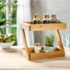 Merkloos Decopatent® 2 Laags Keuken Opbergrek - Staand Rek 2 Etages - Keukenrek - Bamboe Hout - Etagere Rek - Kruidenrek - Keuken Organizer