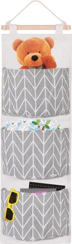 Springos Hangende Organizer | Hangende Opberger | Kinderkamer Accessoires | 3 Zakken | Grijs