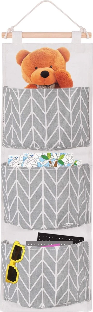 Springos Hangende Organizer | Hangende Opberger | Kinderkamer Accessoires | 3 Zakken | Grijs 3 Springos Hangende Organizer | Hangende Opberger | Kinderkamer Accessoires | 3 Zakken | Grijs